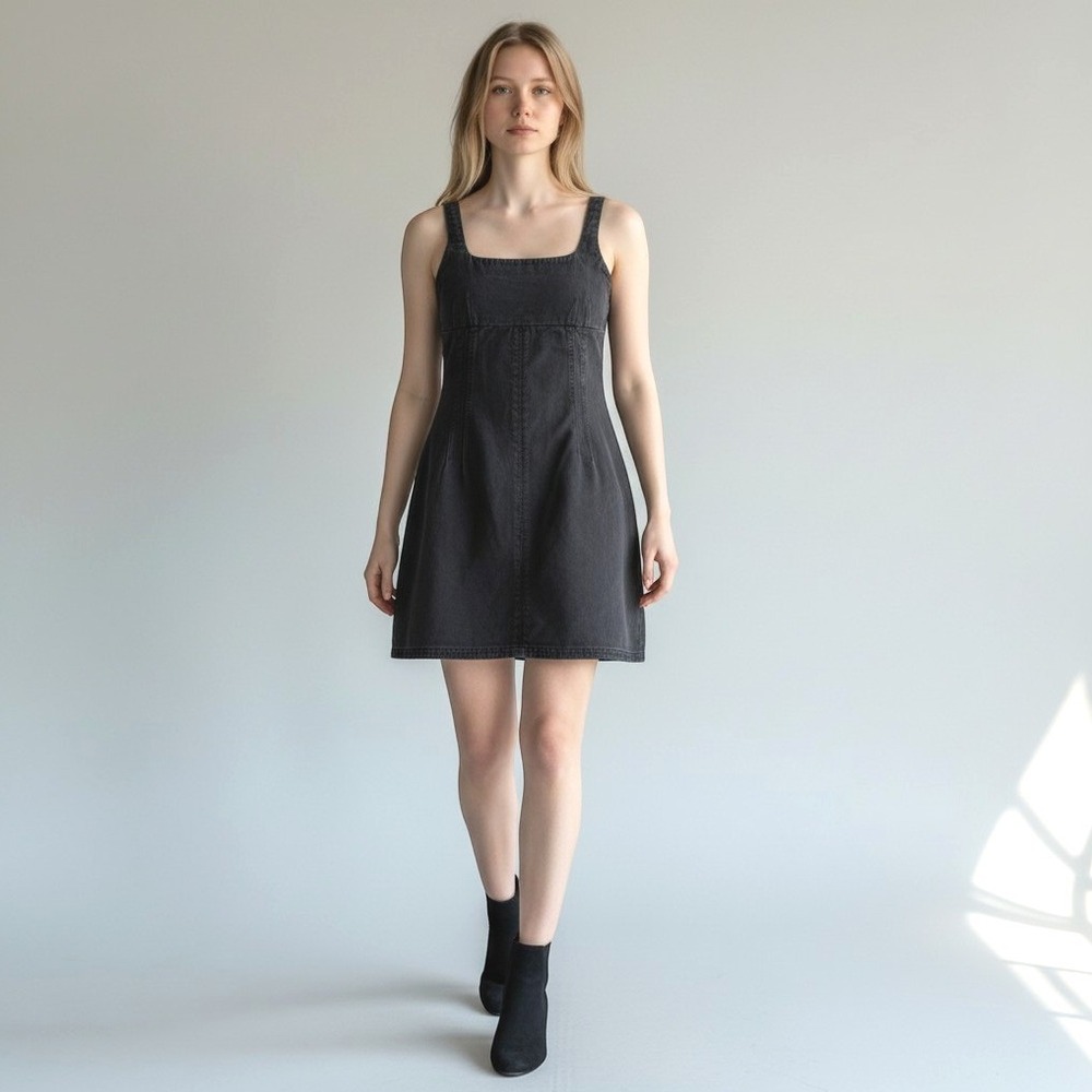 BDG Urban Outfitters Black Denim Strappy Mini Dress Square Neck Small